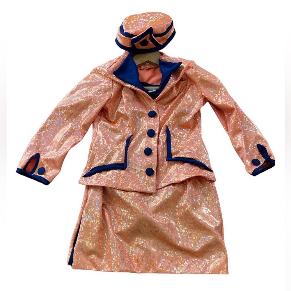 Sparkly Orange and Blue Stewardess flight attendant bellhop Costume Set